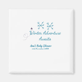 Winter Adventure awaits baby shower blue snowflake Magnet