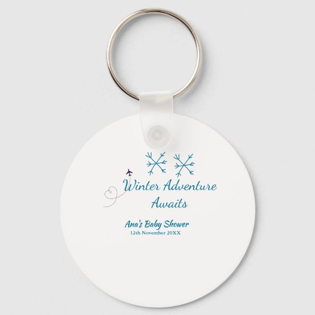 Winter Adventure awaits baby shower blue snowflake Nyckelring (Framsida)
