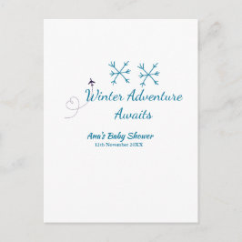 Winter Adventure awaits baby shower blue snowflake Vykort