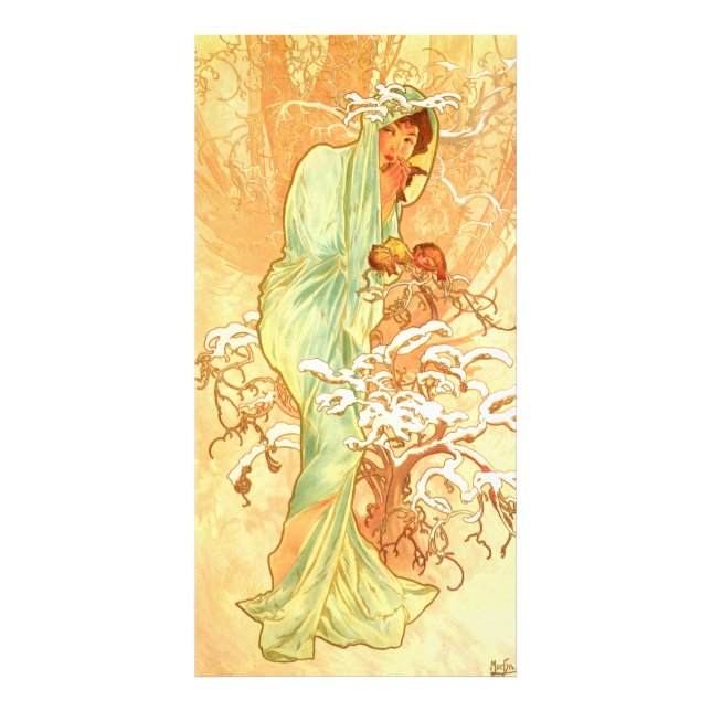 Winter Alfons Mucha Art nouveau Fototryck (Framsidan)