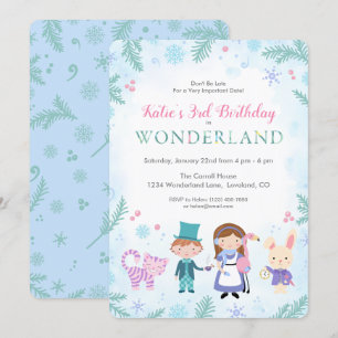 Winter Alice i Wonderland Girls Birthday Inbjudningar