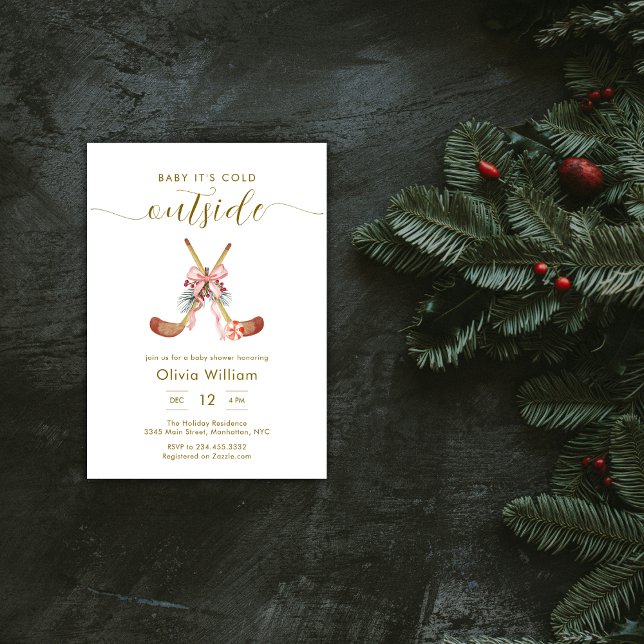 Winter All Stars Bow Hockey Girl Baby Shower Inbjudningar (Winter All Stars Bow Hockey Girl Baby Shower Invitation)