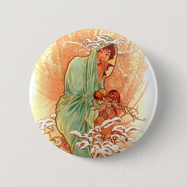 Winter - Alphonse Mucha Art nouveau Knapp (Framsida)