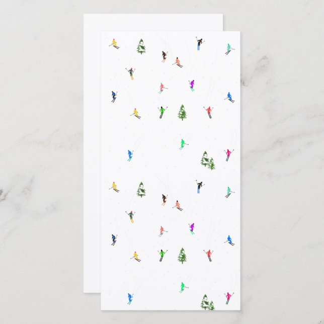 Winter Alpine Skiers Skiing Ski Skis Mönster Julkort (Fram/baksida)