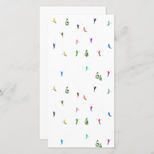 Winter Alpine Skiers Skiing Ski Skis Mönster Julkort