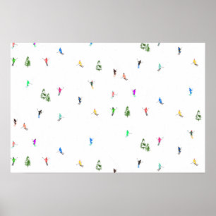 Winter Alpine Skiers Skiing Ski Skis Mönster Poster