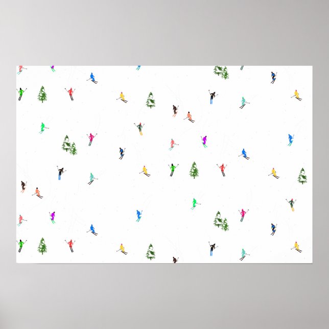 Winter Alpine Skiers Skiing Ski Skis Mönster Poster (Framsidan)