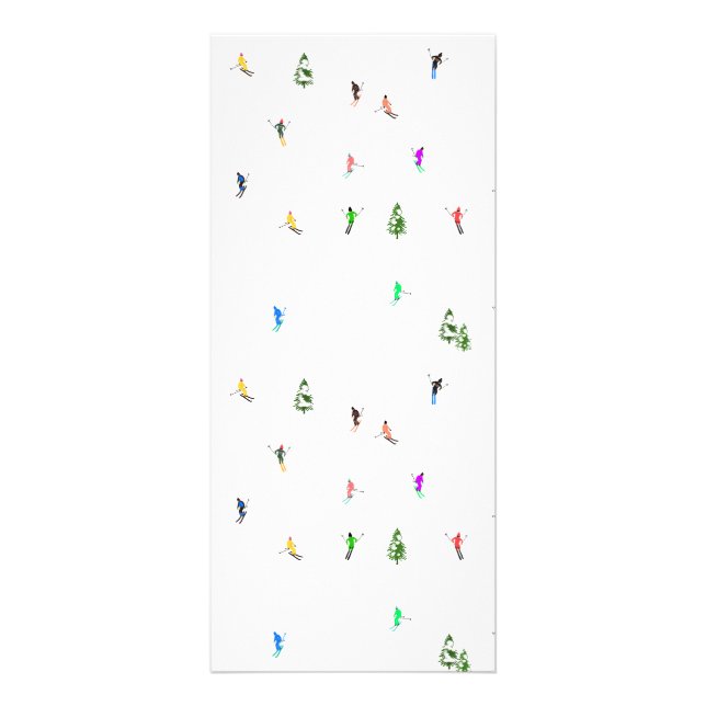 Winter Alpine Skiers Skiing Ski Skis Mönster Reklamkort (Framsidan)