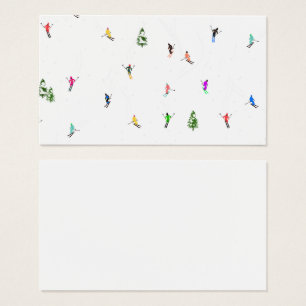 Winter Alpine Skiers Skiing Ski Skis Mönster Visitkort