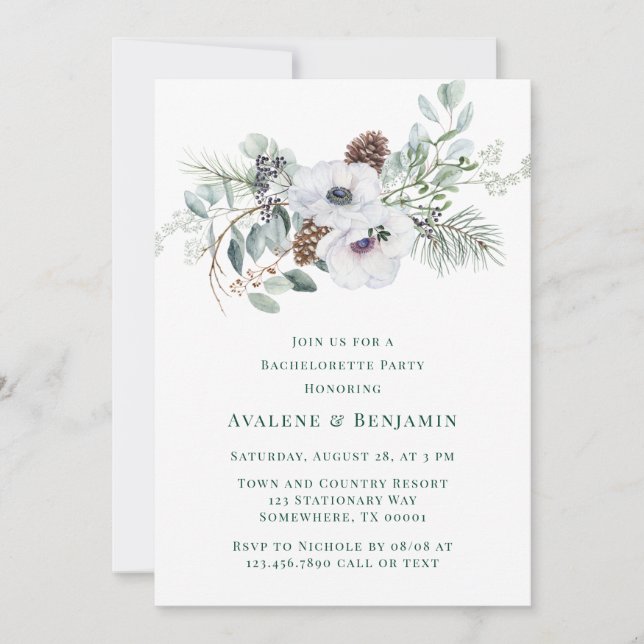 Winter Anemone Hand-Paded Bachelorette Party Inbjudningar (Framsida)