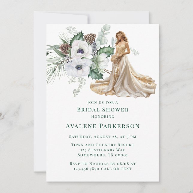 Winter Anemone-handmålad Möhippa Inbjudningar (Framsida)