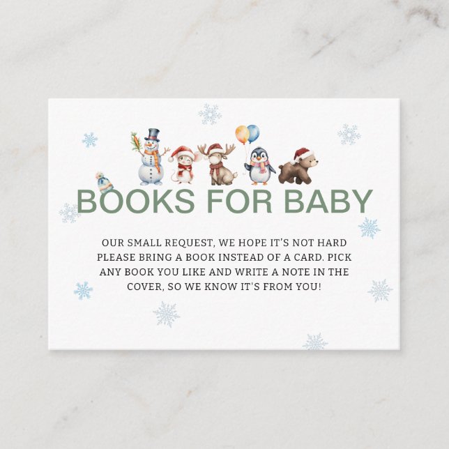 Winter Animal Baby Shower Books For Baby Tilläggskort (Framsida)
