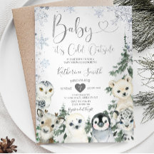 Winter Animal Baby Shower Forest Snöflingor