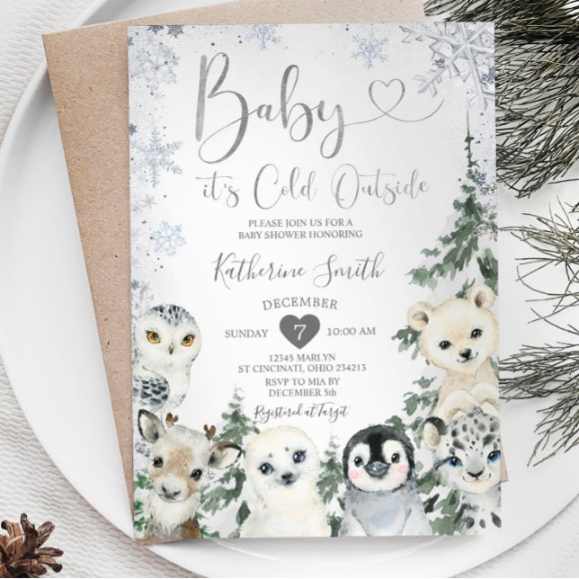 Winter Animal Baby Shower Forest Snöflingor Inbjudningar (Skapare uppladdad)