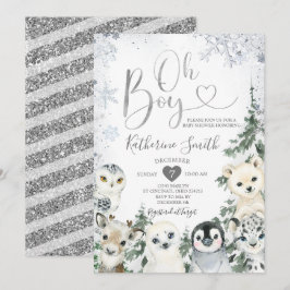 Winter Animal Baby Shower Forest Snöflingor Invita Inbjudningar