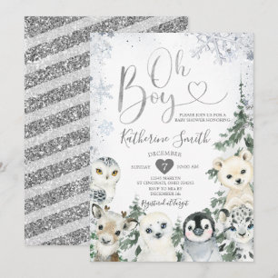 Winter Animal Baby Shower Forest Snöflingor Invita Inbjudningar