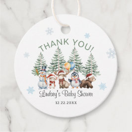 Winter Animal Baby Shower Thank You Gåvor Etiketter