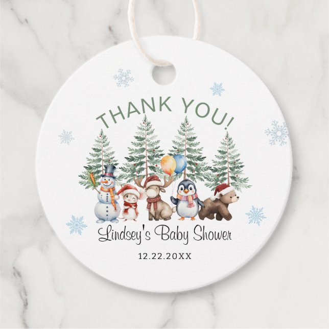 Winter Animal Baby Shower Thank You Gåvor Etiketter (Framsida)