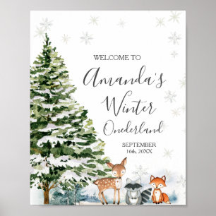 Winter Animal Snöflingor ONEderland Birthday Poster