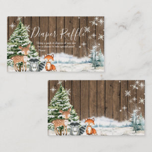 Winter Animal Woodland Snöflingor Diaper Raffle Tilläggskort