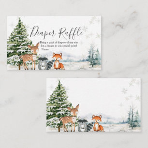 Winter Animal Woodland Snöflingor Diaper Raffle Tilläggskort