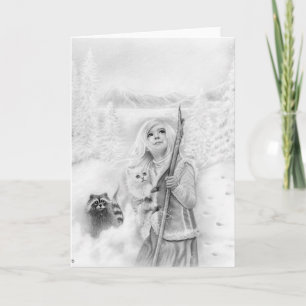 Winter Animals-fantasygratulationskort för flickor Kort