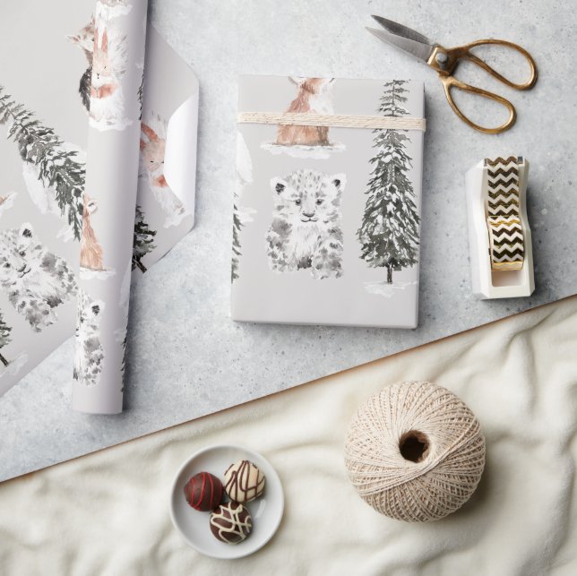 Winter Animals Grey Baby Shower Presentpapper (Hantverk)