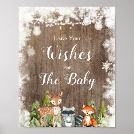 Winter Animals Rustic Wood Önskemål för Baby Poster