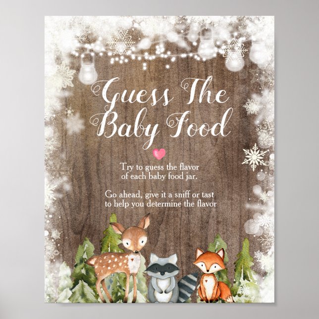 Winter Animals Snöflingor Wood gissar Baby Food Poster (Framsidan)
