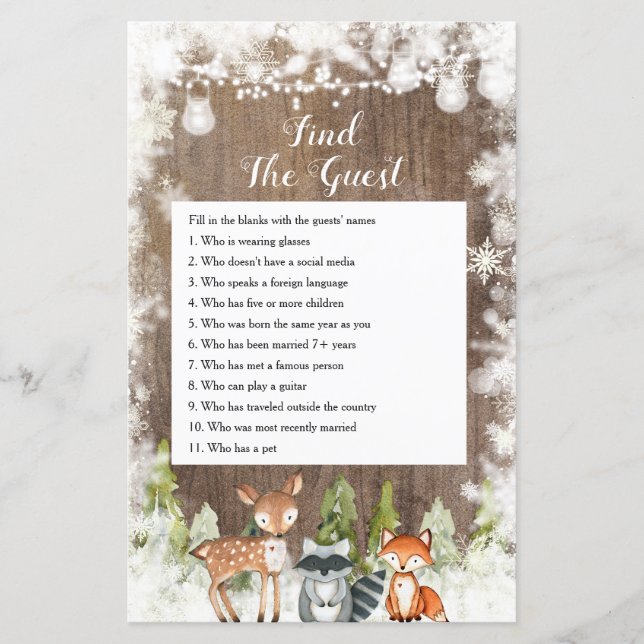 Winter Animals Wood Snöflingor Hitta gästspelet (Framsida)