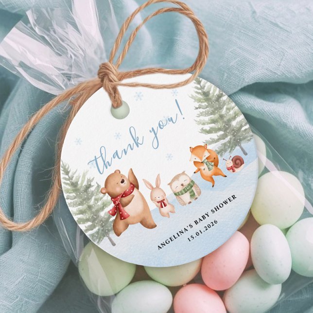 Winter Animals Woodland Baby Shower Thank You Gåvor Etiketter (Skapare uppladdad)