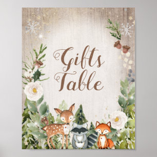 Winter Animals Woodland Blommigt ger Bord-tecken Poster