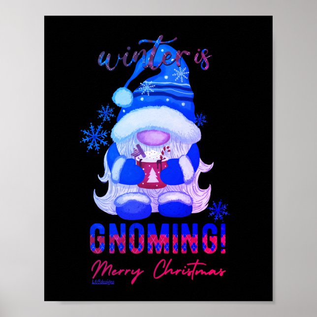WINTER ÄR GNOMING Lustig jultomgnom Poster (Framsidan)