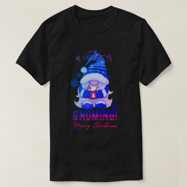 WINTER ÄR GNOMING Lustig jultomgnom T Shirt (Design framsida)