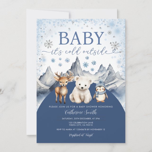 Winter Arctic Baby It’s Cold Outside Baby Shower Inbjudningar (Framsida)