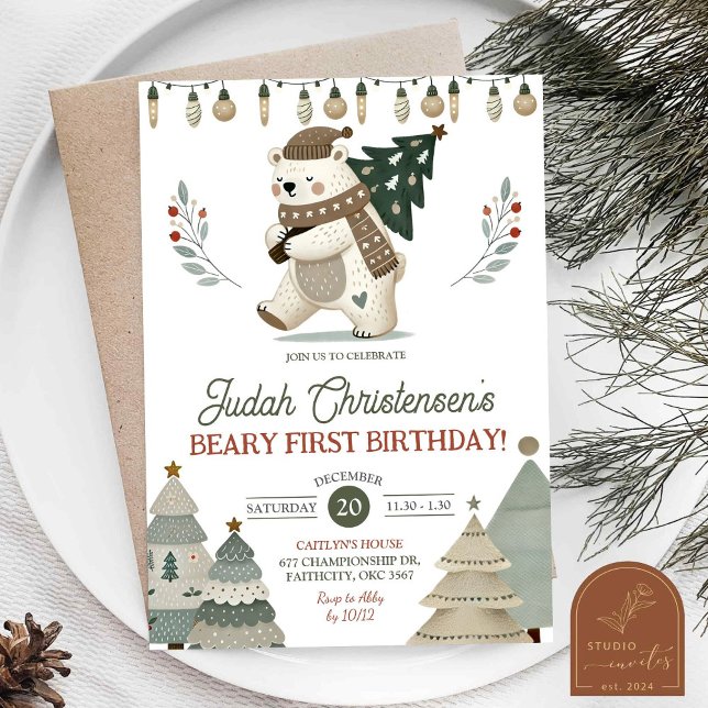 Winter Arctic Beary First Birthday Invitation Inbjudningar (Skapare uppladdad)