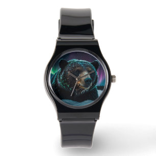 Winter-Aurora och Black Bear Wildlife-design Armbandsur