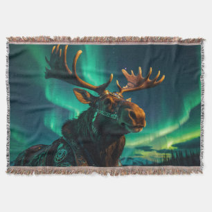 Winter Aurora & Steampunk Moose Wildlife Art Filt