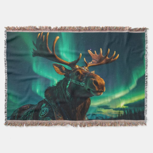Winter Aurora & Steampunk Moose Wildlife Art Filt (Framsidan)