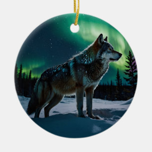 Winter Aurora & Timber Varg Wildlife Design Julgransprydnad Keramik