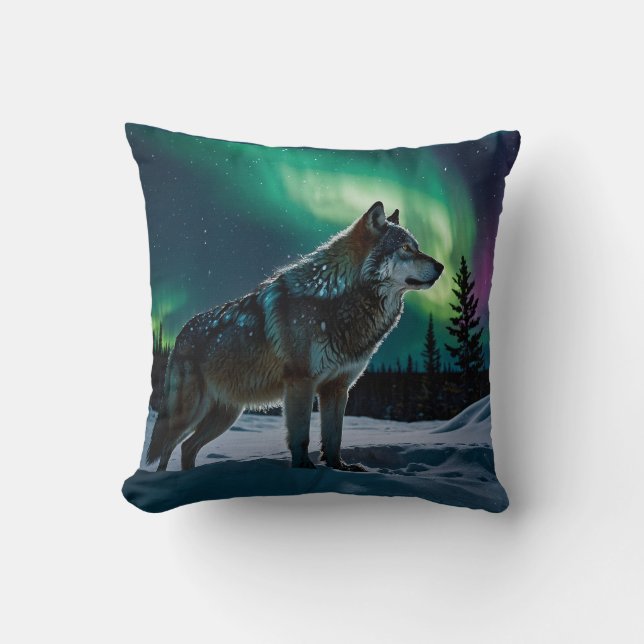 Winter Aurora & Timber Varg Wildlife Design Kudde (Framsida)