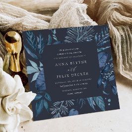 Winter Azure | Blått kvadrat Botaniskt Ram Bröllop Inbjudningar