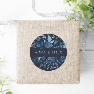 Winter Azure Personlig Botaniskt Bröllop Runt Klistermärke