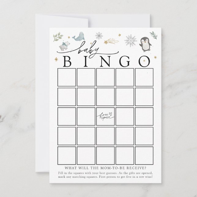 Winter Baby Animals Baby Shower Bingo Game Card Inbjudningar (Framsida)