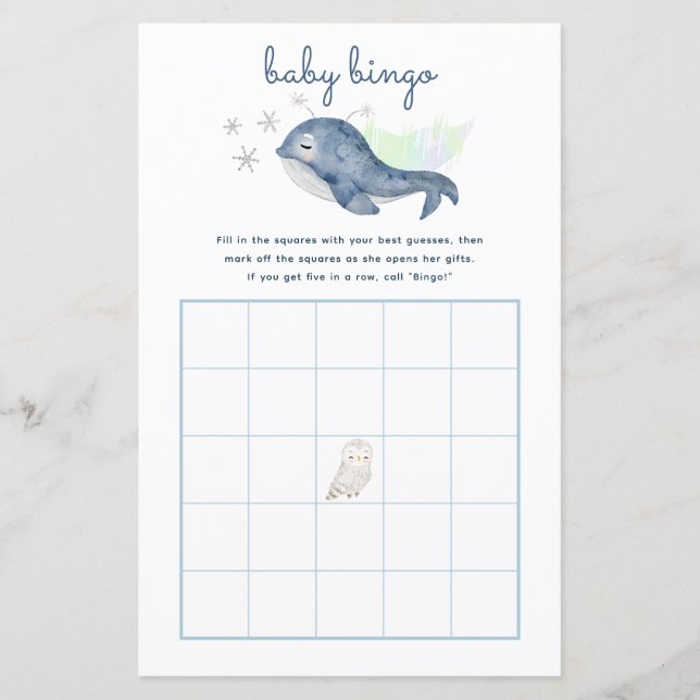 Winter Baby Bingo Game - Whale Baby Shower (Framsida)