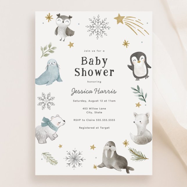 Winter Baby djur Baby Shower Gender Neutral Inbjudningar (Skapare uppladdad)