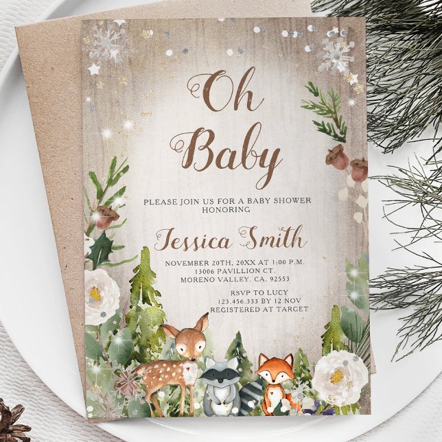 Winter Baby djur Woodland Boy Baby Shower Inbjudningar (Skapare uppladdad)