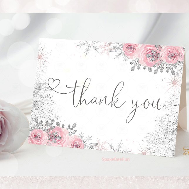 Winter Baby-dusch Tack Kort (Winter Baby Shower Thank You Card, It's Cold Outside Thank You Card, Snowflake Baby Shower Thank You)