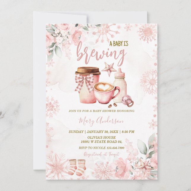 Winter Baby Is Brewing Baby Shower Invitation Inbjudningar (Framsida)
