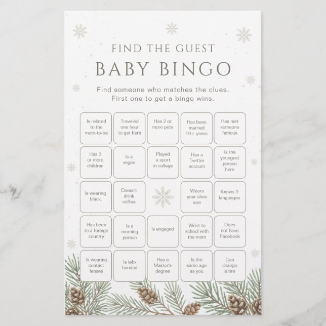 Winter Baby Shower Bingo Game Find the Guest Game (Framsida)